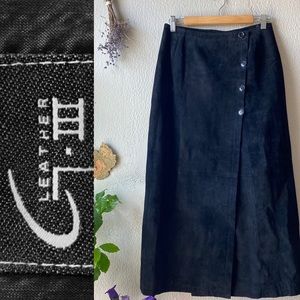 G-III suede leather midi skirt